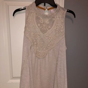 tan tank top with lace on the top